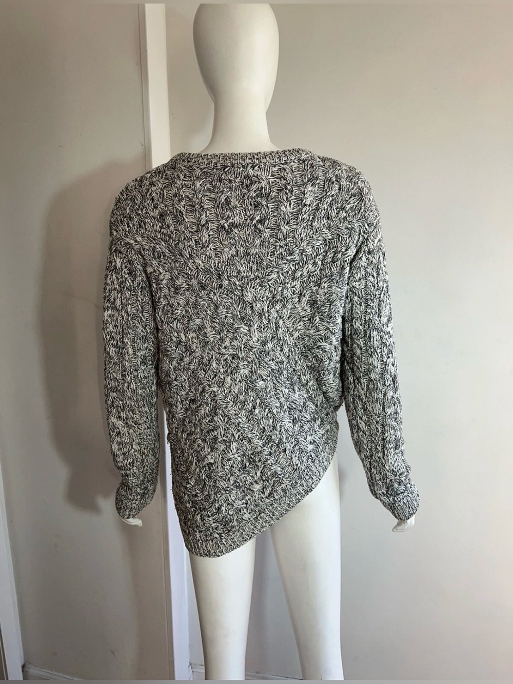 C/Meo Collective Cotton Blend Crewneck Gray Black Marled Fisherman Sweater Sz S - Picture 4 of 10